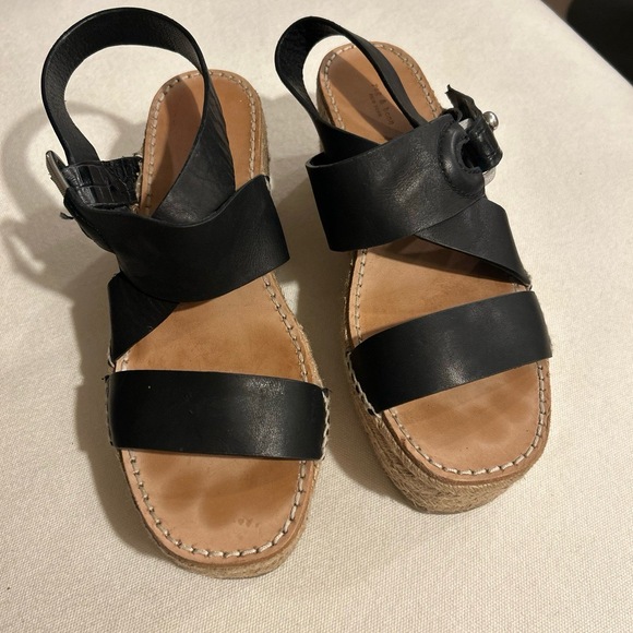 rag & bone Shoes - rag & bone August 38 1/2 Black Leather Espadrille Wedge Platform Sandal Bohemian